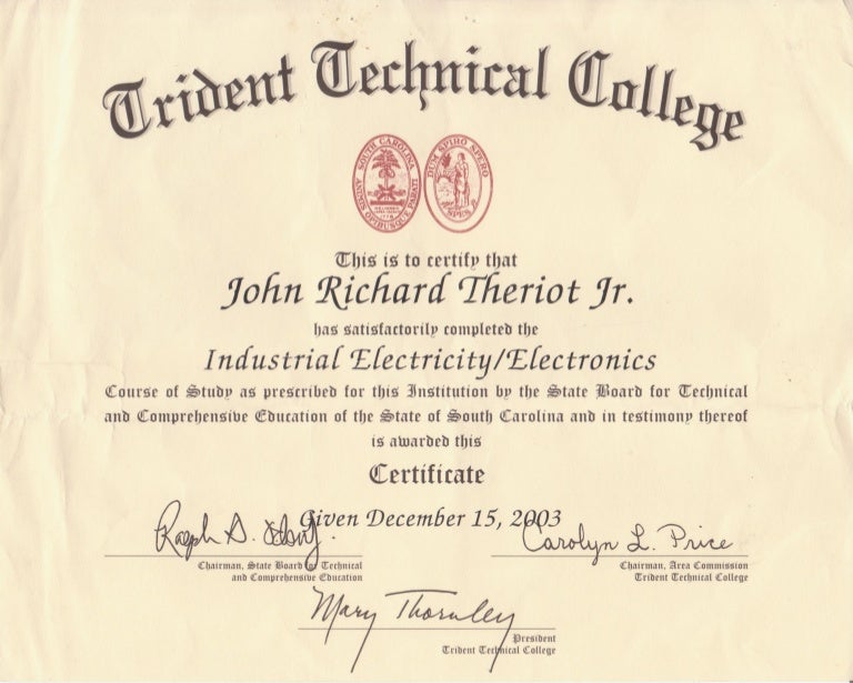 Trident Tech Certificate Industrial Electricity Electronics