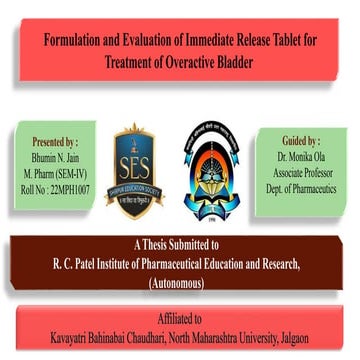 Formulation and Evaluation of immediate release tablet for treatment of overactive bladder
