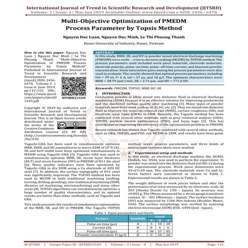 Multi Objective Optimization of PMEDM Process Parameter by Topsis ...