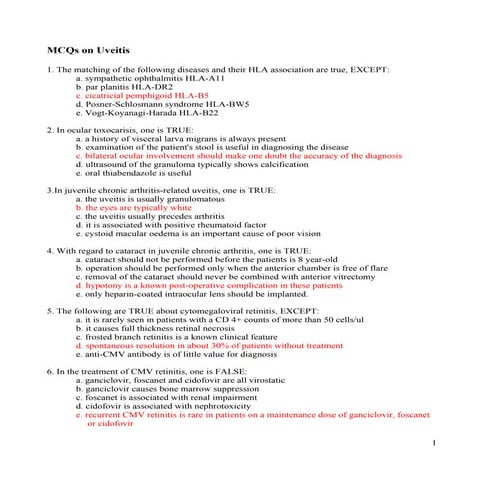 22 Multiple Choice Questions (MCQS) - Uveitis 2009.doc