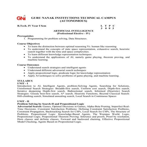 22PEOIT4C Artificial Intelligence Syllab
