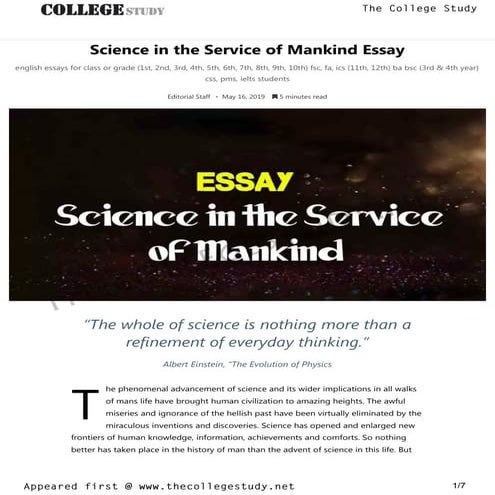 22 science in the service of mankind essay   the college study