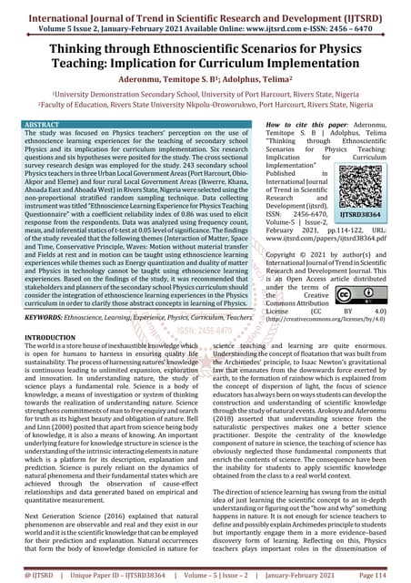 Thinking through Ethnoscientific Scenarios for Physics Teaching Implication f...