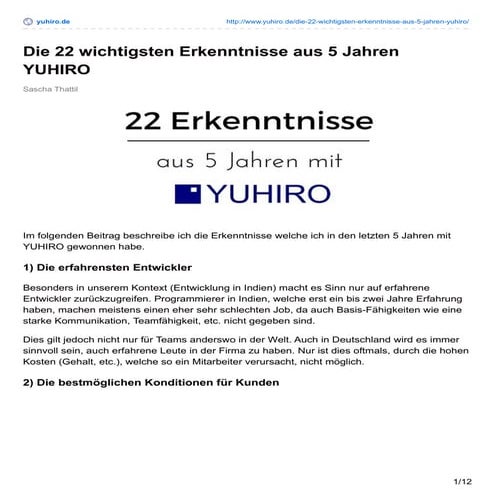 22 wichtige Erkenntnisse aus 5 Jahren YUHIRO
