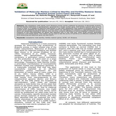 23. validation of molecular markers linked to sterility and fertility restore...
