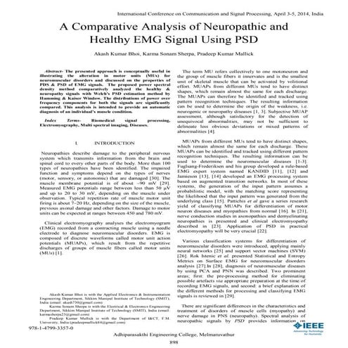 A Comparative Analysis of Neuropathic and Healthy EMG Signal Using PSD