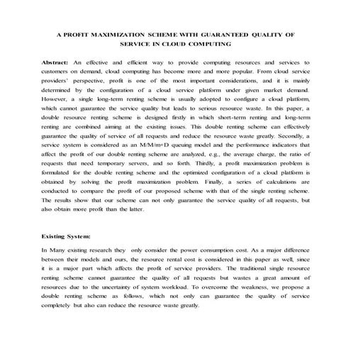 A PROFIT MAXIMIZATION SCHEME WITH GUARANTEED QUALITY OF SERVICE IN CLOUD COMP...