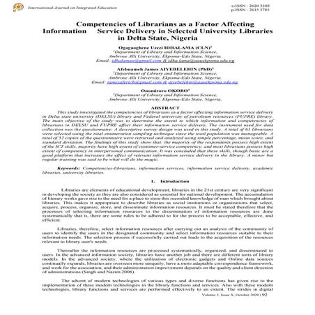 Competencies of Librarians as a Factor Affecting Information, Service Deliver...