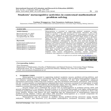 Students’ metacognitive activities in contextual mathematical problem solving