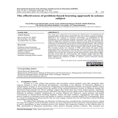 The effectiveness of problem-based learning approach in science subject ...