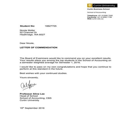 Commendation Letters Sem1%2c 2016 Bentley 3plus SWA75 | PDF