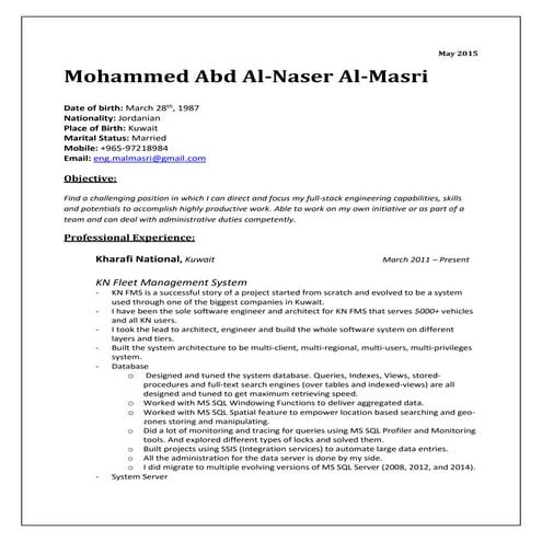 Mohammad Al-Masri Detailed Resume