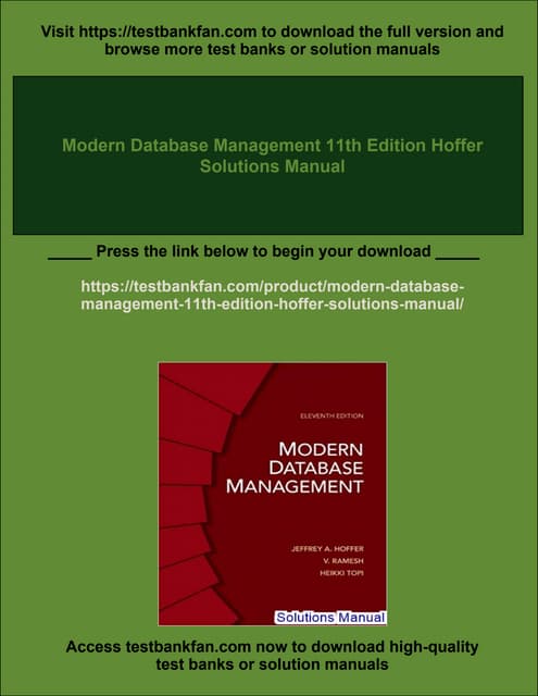 Modern Database Management 11th Edition Hoffer Solutions Manual | PDF