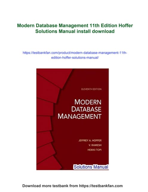 Modern Database Management 11th Edition Hoffer Solutions Manual | PDF