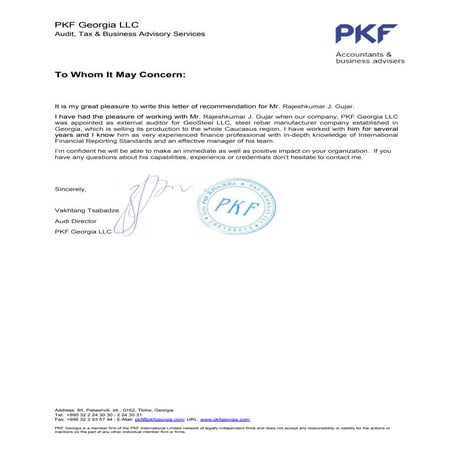 Recommendation letter from Mr. Vakhtang- External Auditors of Geosteel