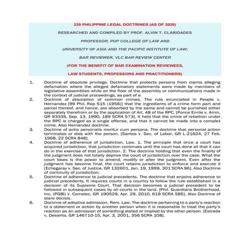 230 PHILIPPINE LEGAL DOCTRINES (AS OF 2020) RESEARCHED AND COMPILED BY PROF. ...