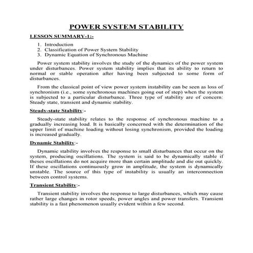 Power system stability | PDF
