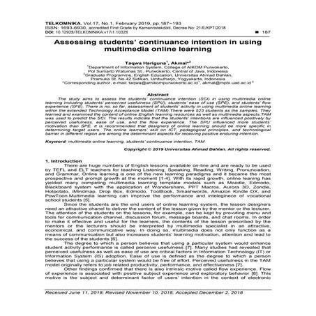 Assessing students’ continuance intention in using multimedia online learning