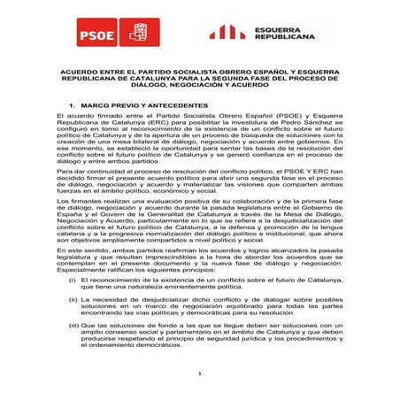 Acuerdo de investidura entre PSOE y ERC | PDF