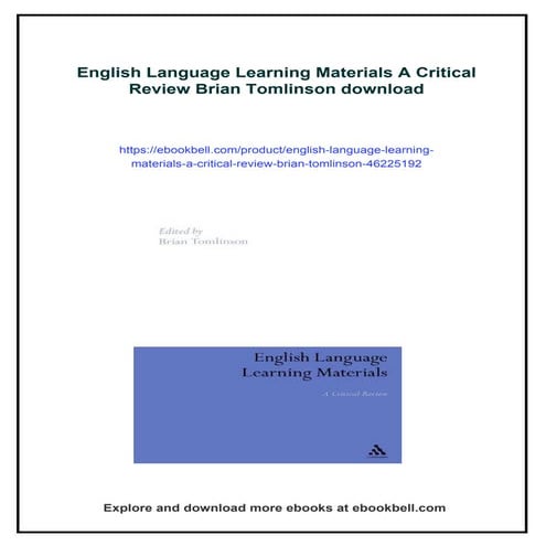 English Language Learning Materials A Critical Review Brian Tomlinson