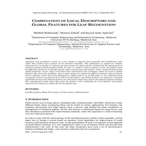 Combination of Local Descriptors and Global Features for Leaf Recognition