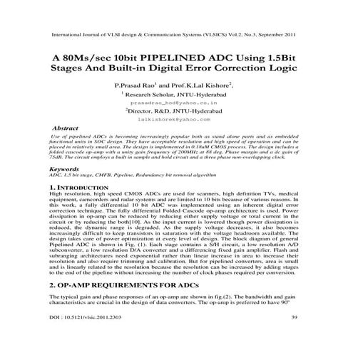 A 80Ms/sec 10bit PIPELINED ADC Using 1.5Bit Stages And Built-in Digital Error...
