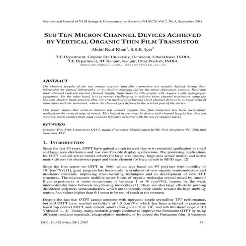 SUB TEN MICRON CHANNEL DEVICES ACHIEVED  BY VERTICAL ORGANIC THIN FILM TRANSI...