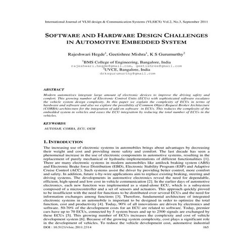SOFTWARE AND HARDWARE DESIGN CHALLENGES IN AUTOMOTIVE EMBEDDED SYSTEM