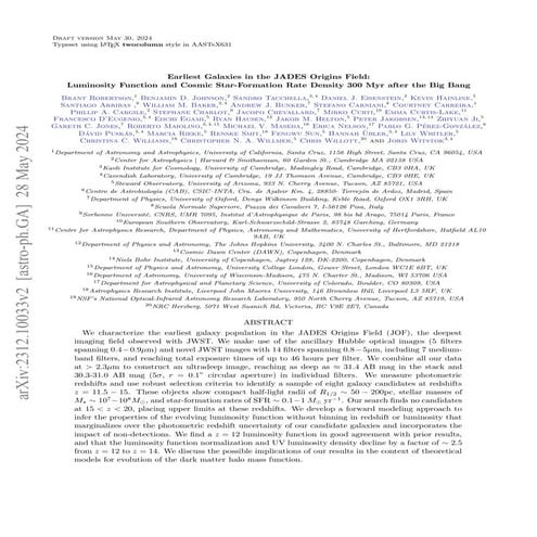 Earliest Galaxies in the JADES Origins Field: Luminosity Function and Cosmic ...