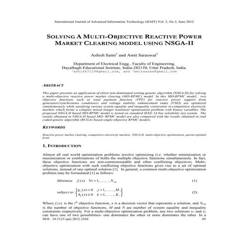 SOLVING A MULTI-OBJECTIVE REACTIVE POWER MARKET CLEARING MODEL USING NSGA-II