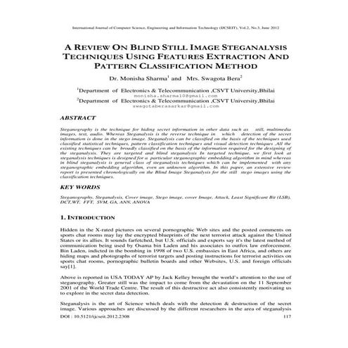 A REVIEW ON BLIND STILL IMAGE STEGANALYSIS TECHNIQUES USING FEATURES EXTRACTI...
