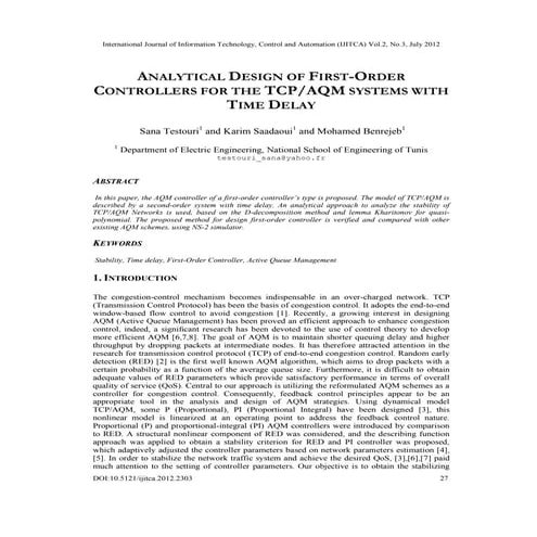 Congestion control in computer networks using a | PDF
