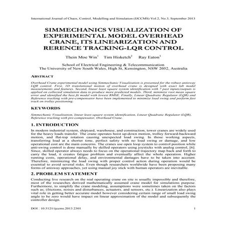 SIMMECHANICS VISUALIZATION OF EXPERIMENTAL MODEL OVERHEAD CRANE, ITS LINEARIZ...