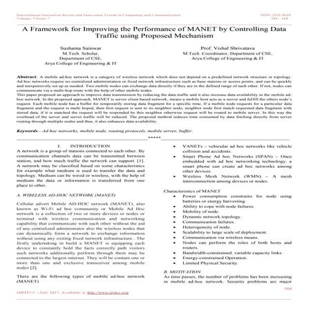A Framework for Improving the Performance of MANET by Controlling Data Traffi...