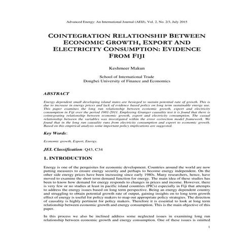 COINTEGRATION RELATIONSHIP BETWEEN  ECONOMIC GROWTH, EXPORT AND  ELECTRICITY ...