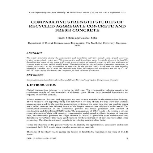 Comparative Strength Studies of Recycled Aggregate Concrete and Fresh Concrete 