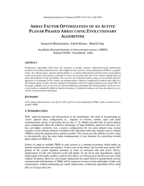 A RRAY  F ACTOR  O PTIMIZATION OF AN  A CTIVE  P LANAR  P HASED  A RRAY USING...