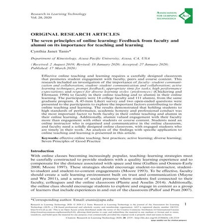 The seven principles of online learning: Feedback from faculty and alumni on ...