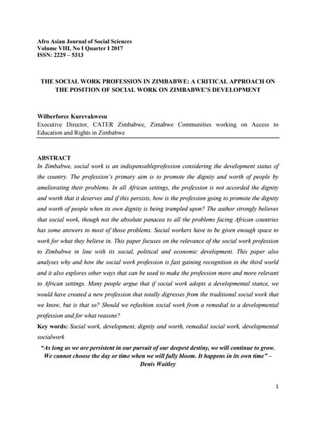 The Social Work Profession in Zimbabwe: A Critical Approach on the