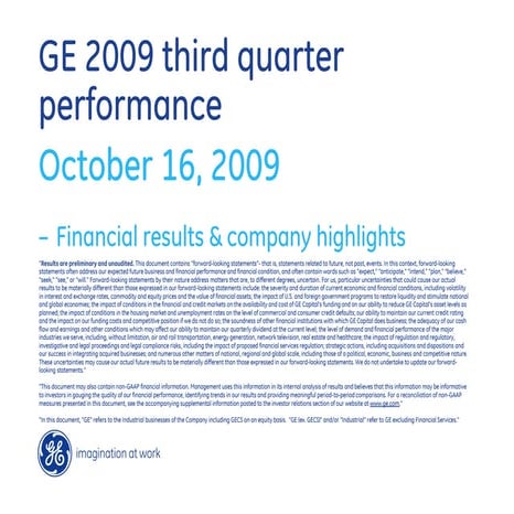 Q3 2009 Earning Report of General Electric