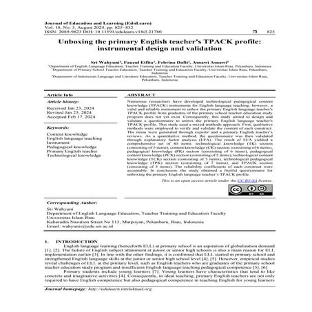 Unboxing the primary English teacher's TPACK profile: instrumental ...