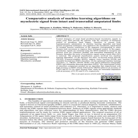 Comparative analysis of machine learning algorithms on myoelectric signal fro...