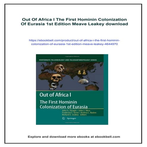Out Of Africa I The First Hominin Colonization Of Eurasia 1st Edition ...