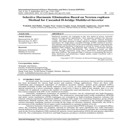 Selective Harmonic Elimination Based on Newton-raphson Method for ...