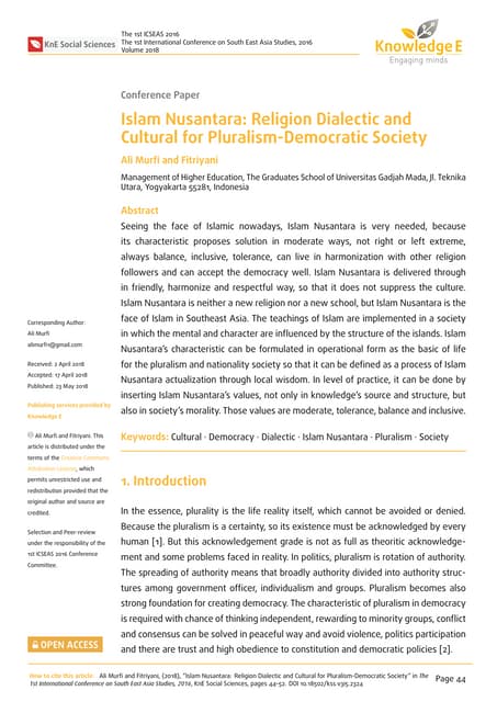 Islam Nusantara: Religion Dialectic and Cultural for Pluralism-Democratic Society