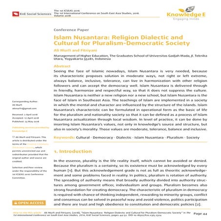 Islam Nusantara: Religion Dialectic and Cultural for Pluralism-Democratic Soc...