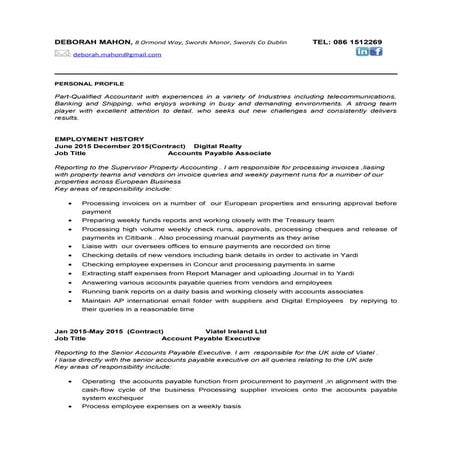 Deborah Mahon CV