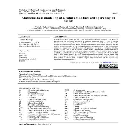 Mathematical modeling of a solid oxide fuel cell operating on biogas