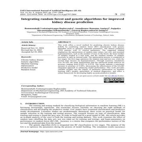 Integrating random forest and genetic algorithms for improved kidney disease prediction