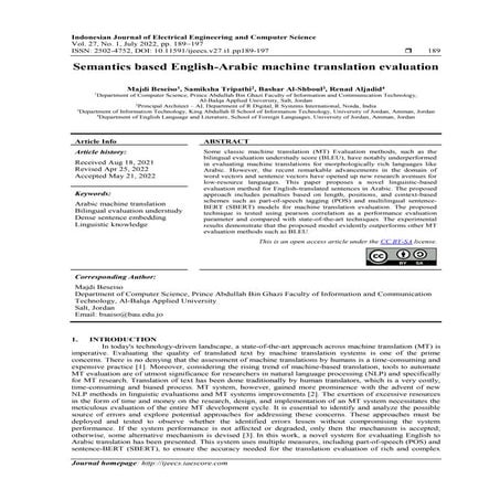 Semantics based English-Arabic machine translation evaluation | PDF